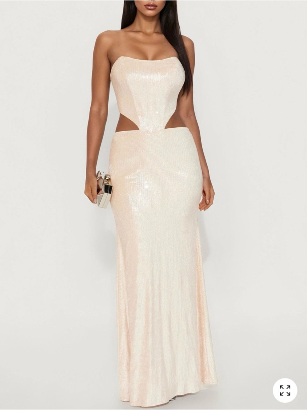 Fashion Nova Strapless Cutout Sequin Evening Gown - Cream